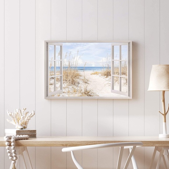 Beach Scene Canvas Window View Wall Art Decor 24” x 16” Brand New - Picture 4 of 4